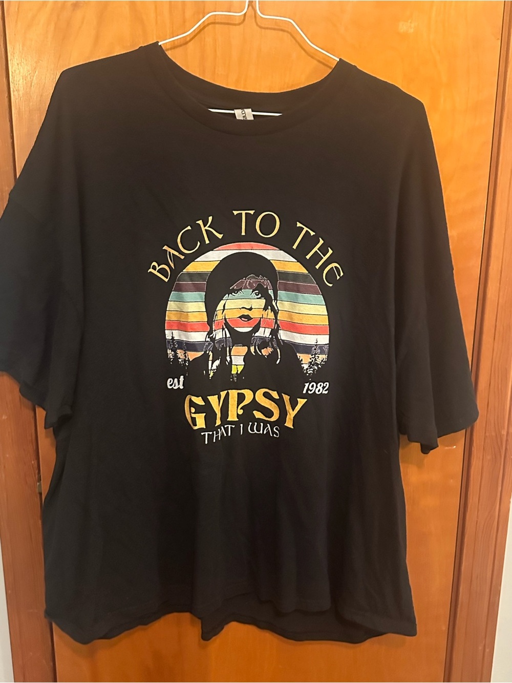 Gildan Black Short Sleeve Tee with Retro Rainbow Graphic